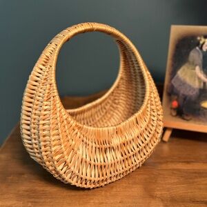70's Wicker Basket - Crescent Basket - Harvest Basket - Wicker Purse - Planter